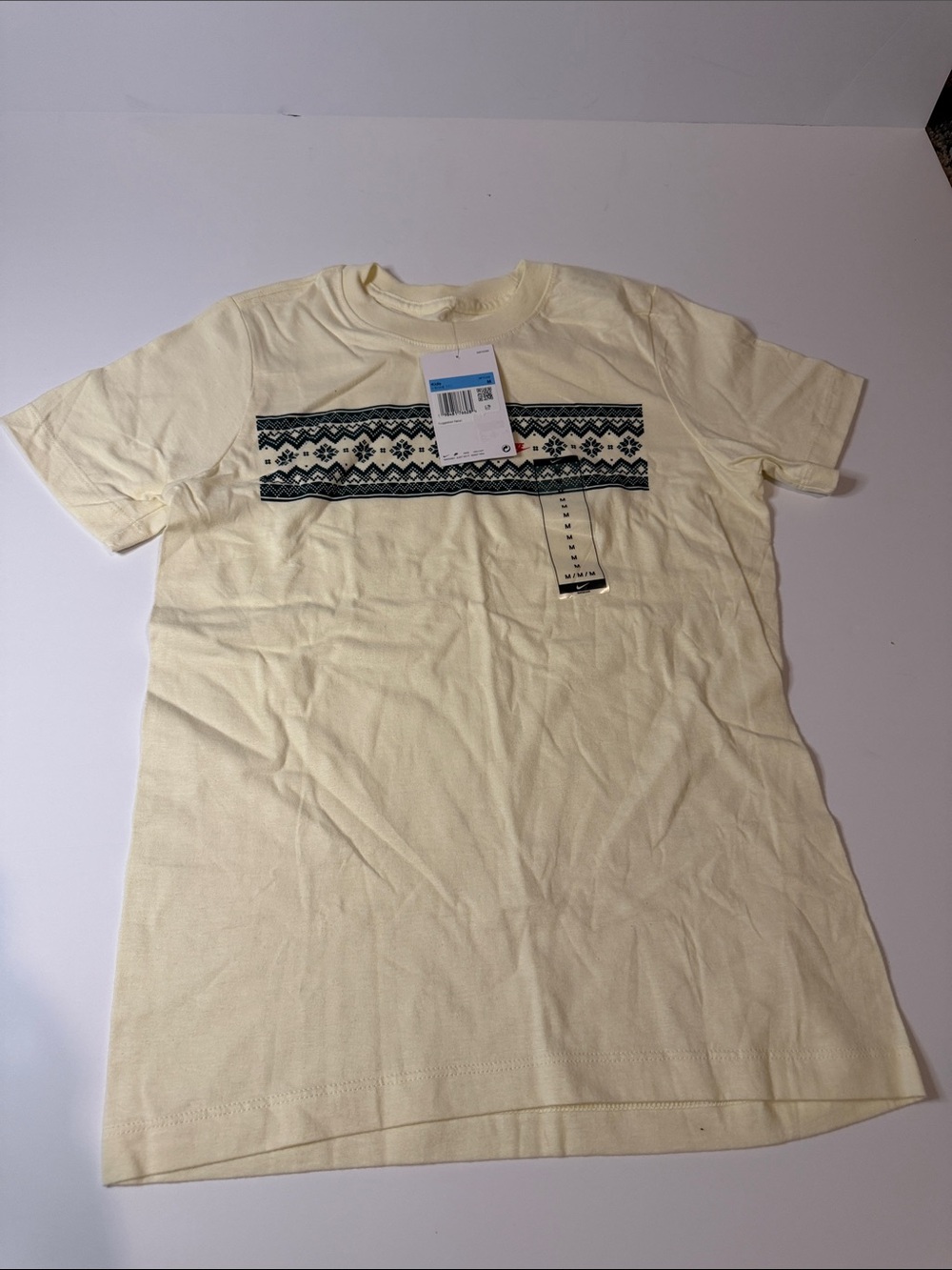 Kids  Cream Short Sleeve Tee with Navy Fair Isle Stripe